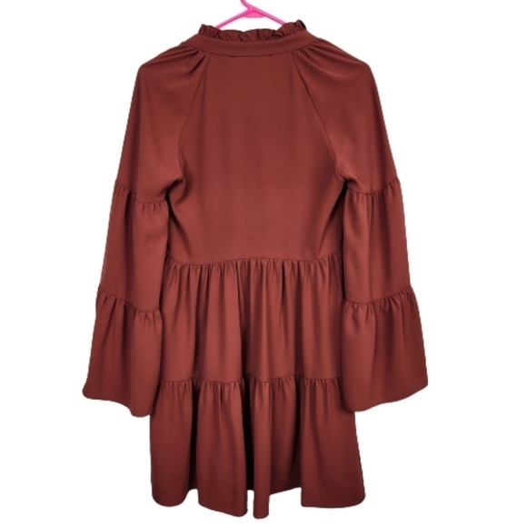 Amanda Uprichard Maroon Alexis Bell Sleeve Mini Dress Size Extra Small - Picture 2 of 8